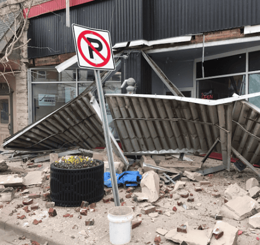 concrete fallen off of a building