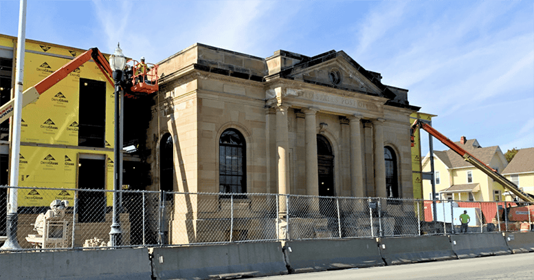 Front view of building restoration