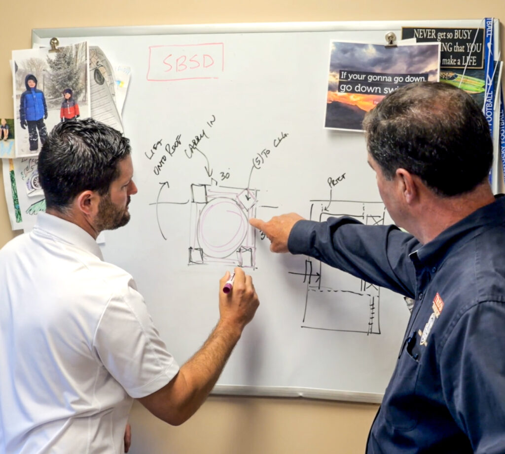 Working on a whiteboard